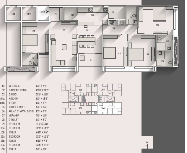 Floor plan of 4 BHK 3366 Sq. Ft. Apartment in Addor Cloud 9, Ahmedabad