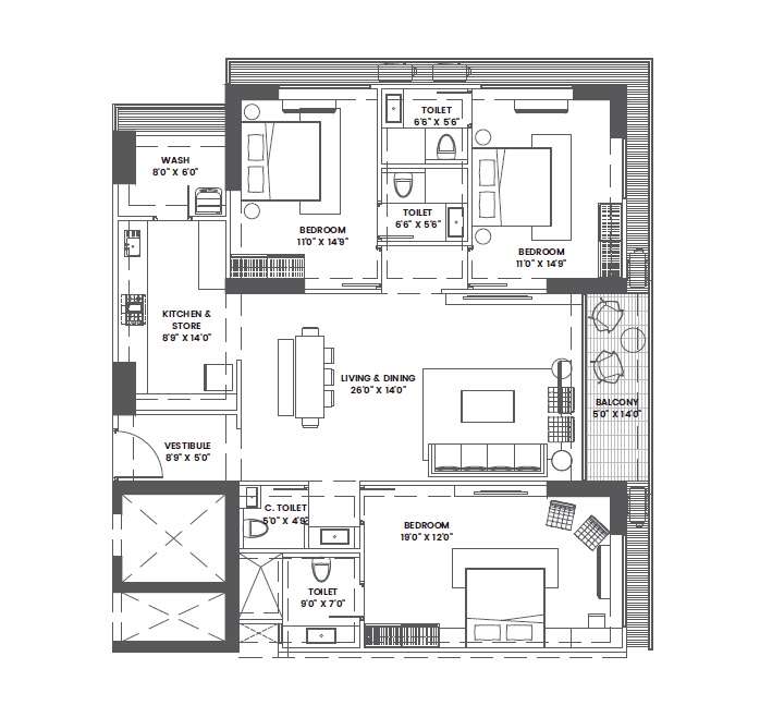 3 BHK 2700 Sq. Ft. Apartment in AG Highline