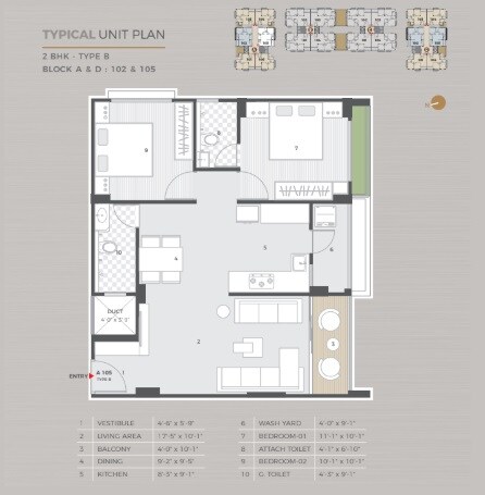 Floor plan of 2 BHK 691 Sq. Ft. Apartment in Akshar DS 208, Ahmedabad