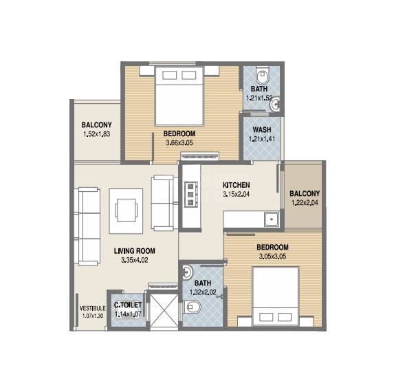 Floor plan of 2 BHK 559 Sq. Ft. Apartment in Al Falah Elegance, Ahmedabad