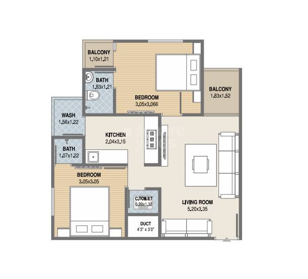 Floor plan of 2 BHK 576 Sq. Ft. Apartment in Al Falah Elegance, Ahmedabad
