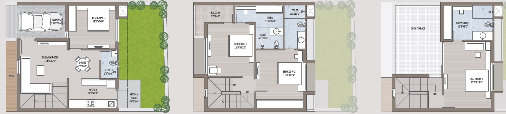 Floor plan of 4 BHK 1266 Sq. Ft. Villa in Alaknanda Param, Ahmedabad