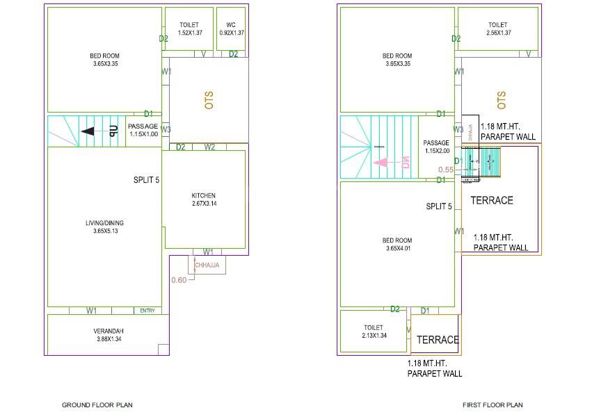 Floor plan of 3 BHK 1168 Sq. Ft. Villa in Amrut Om Courtyard, Ahmedabad
