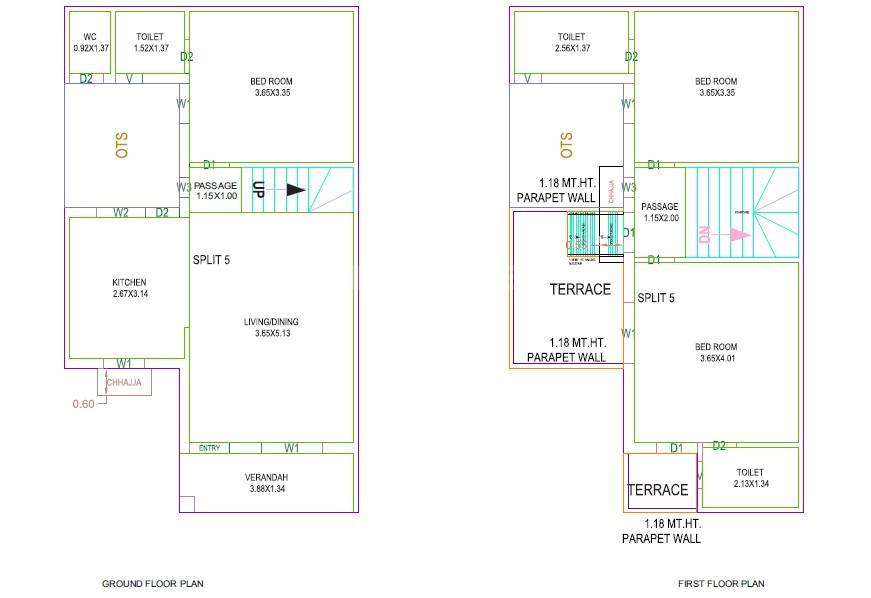 Floor plan of 3 BHK 957 Sq. Ft. Villa in Amrut Om Courtyard, Ahmedabad