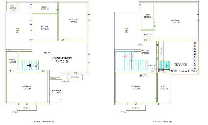 Floor plan of 4 BHK 1230 Sq. Ft. Villa in Amrut Om Courtyard, Ahmedabad