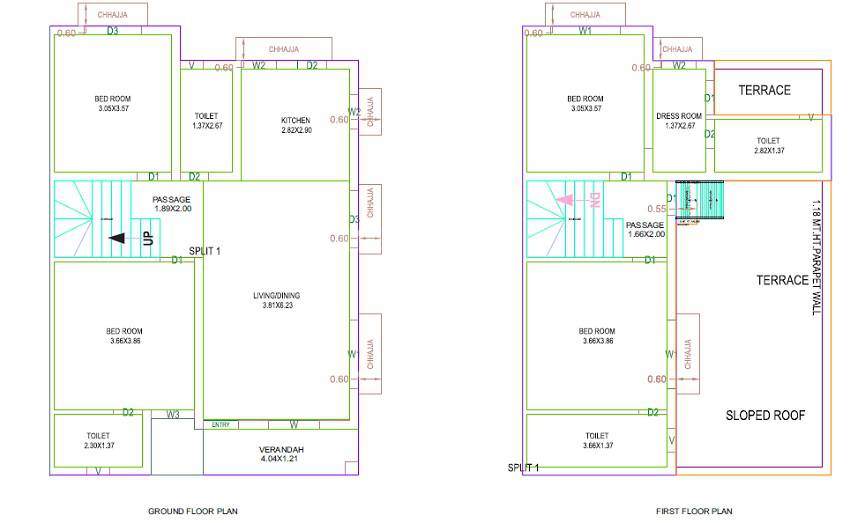 Floor plan of 4 BHK 1644 Sq. Ft. Villa in Amrut Om Courtyard, Ahmedabad