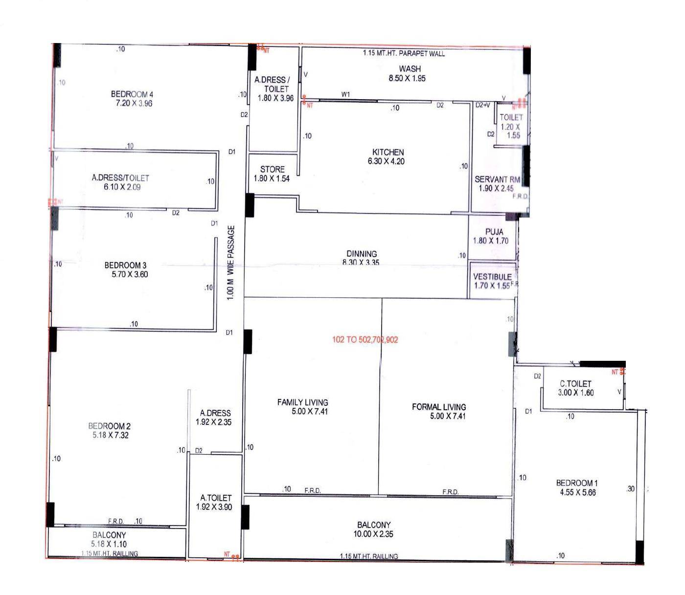 4 BHK 3516 Sq. Ft. Apartment in Anamaya Apartments