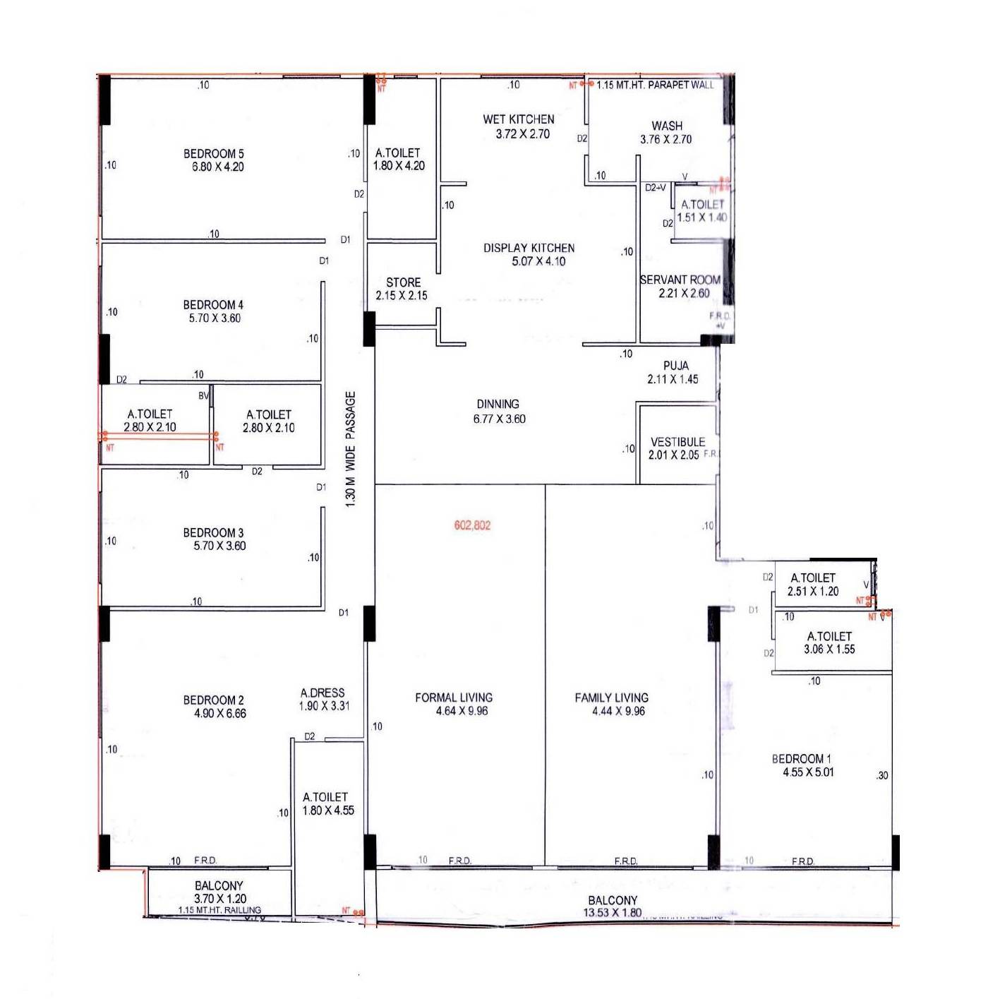 Floor plan of 5 BHK 3910 Sq. Ft. Apartment in Anamaya Apartments, Ahmedabad