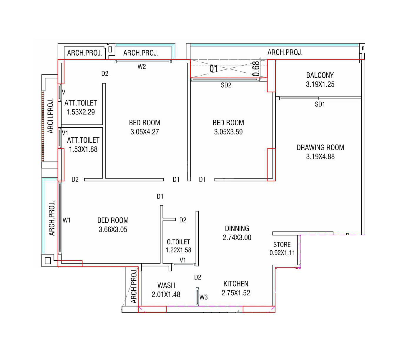 3 BHK 839 Sq. Ft. Apartment in Ananta Aqua Forte