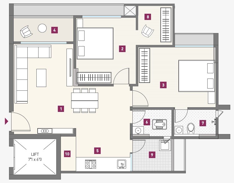 Floor plan of 2 BHK 1377 Sq. Ft. Apartment in Anmol Solitaire Vista, Ahmedabad