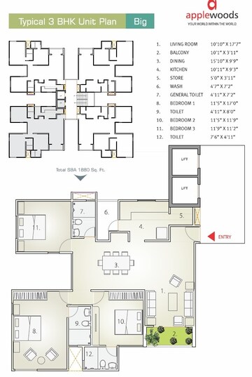  3 BHK Apartment at Applewood Sorrel, Bopal – for Sale