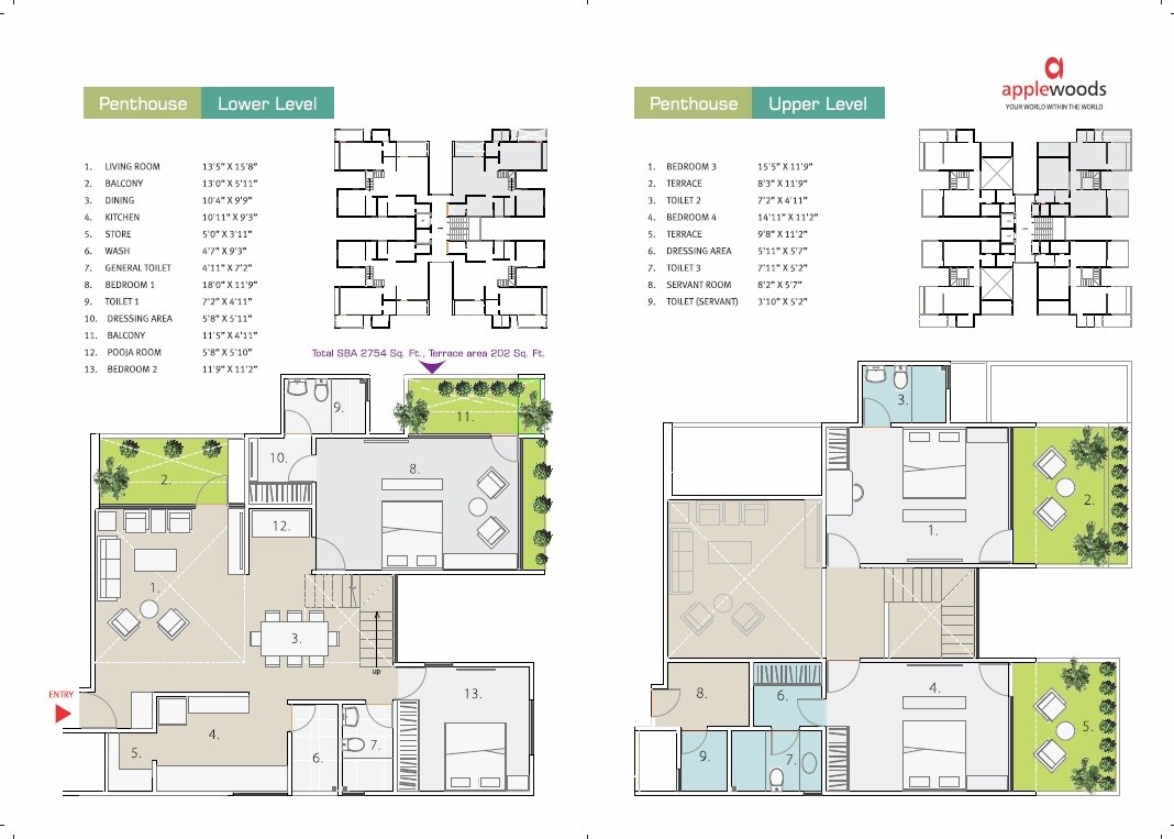 Floor plan of 4 BHK 2754 Sq. Ft. Penthouse in Applewood Sorrel, Ahmedabad