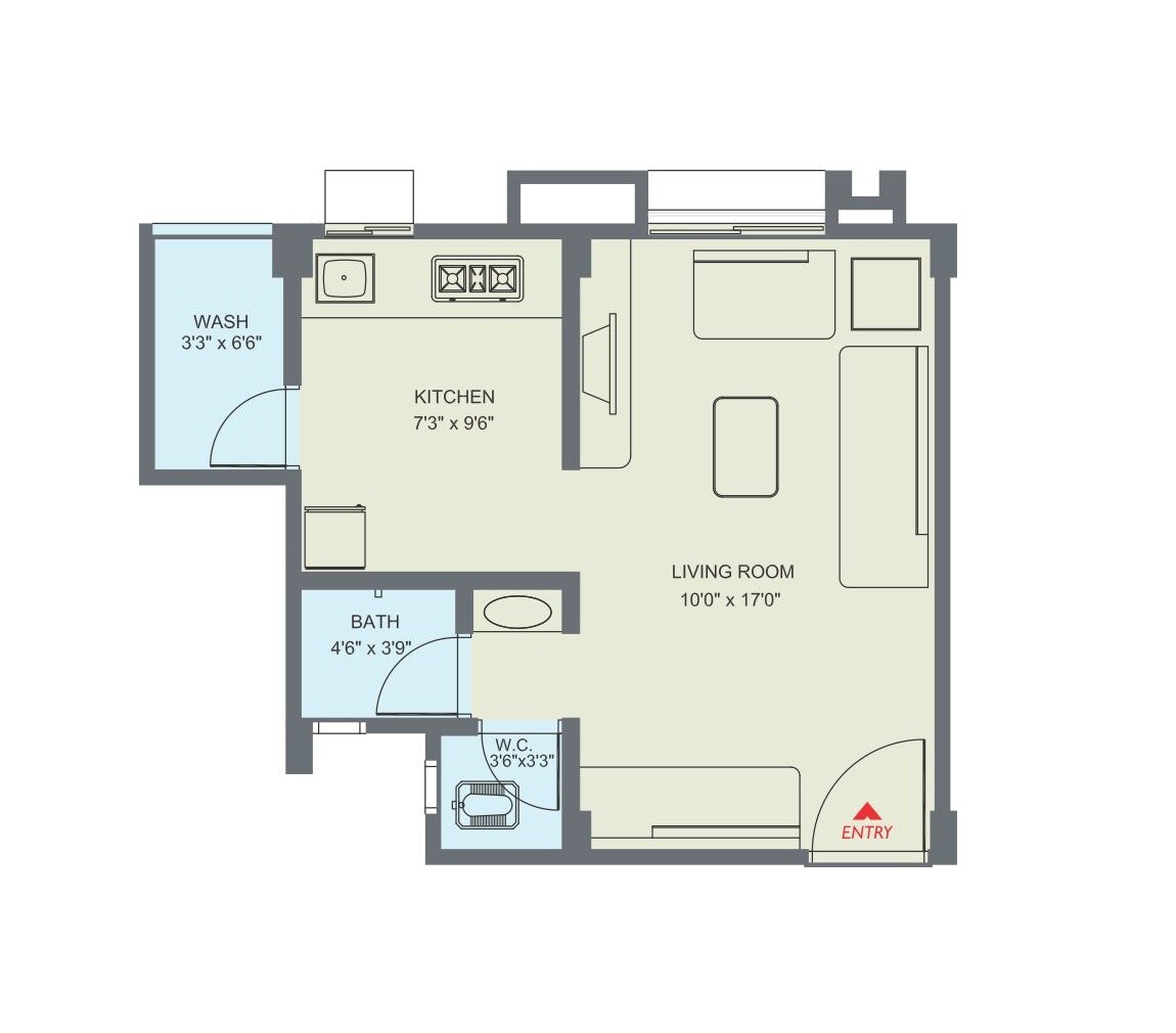Floor plan of 1 BHK 513 Sq. Ft. Apartment in Applewoods Township, Ahmedabad