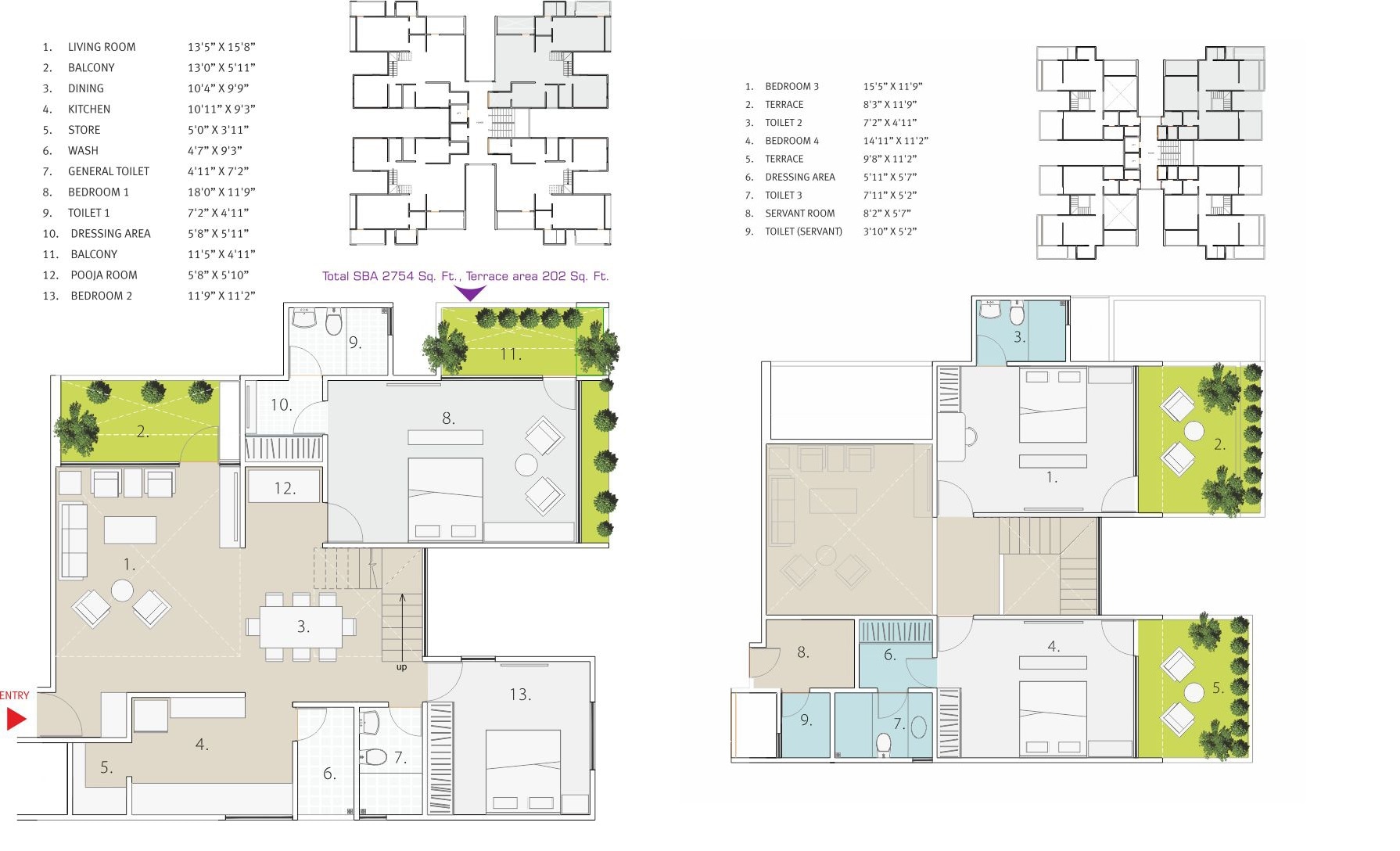 Floor plan of 4 BHK 2754 Sq. Ft. Apartment in Applewoods Township, Ahmedabad