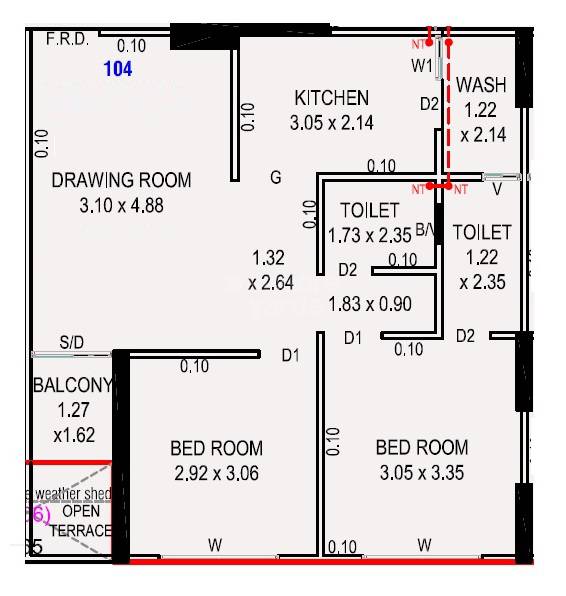 Floor plan of 2 BHK 656 Sq. Ft. Apartment in AR The Cluster, Ahmedabad
