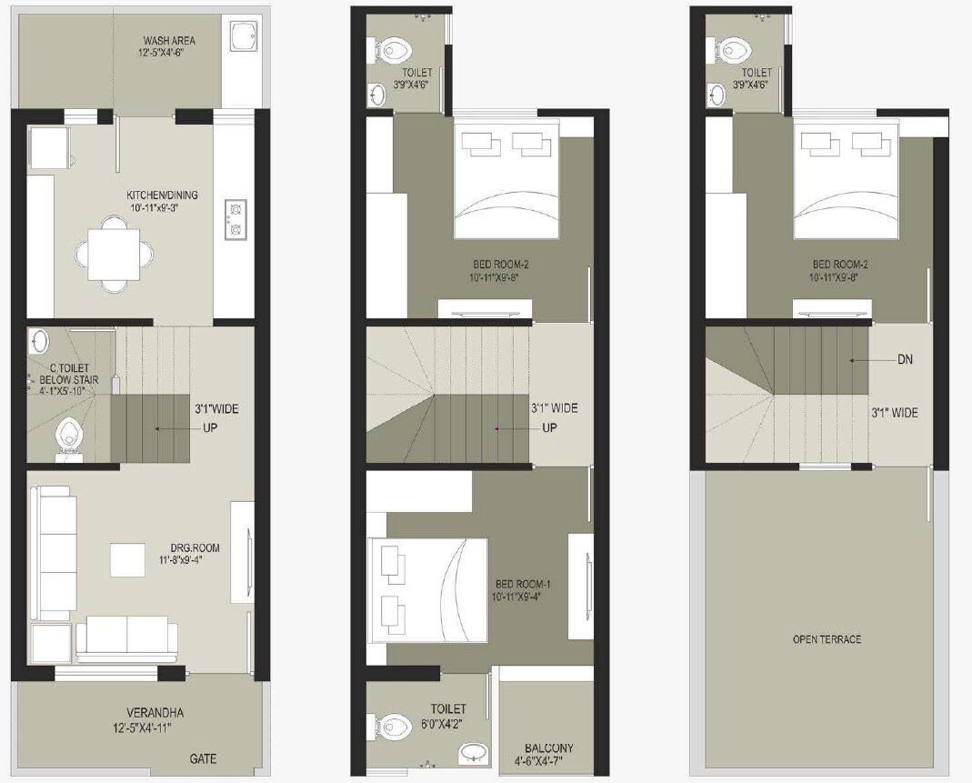 Floor plan of 3 BHK 1124 Sq. Ft. Villa in Arham Villa, Ahmedabad