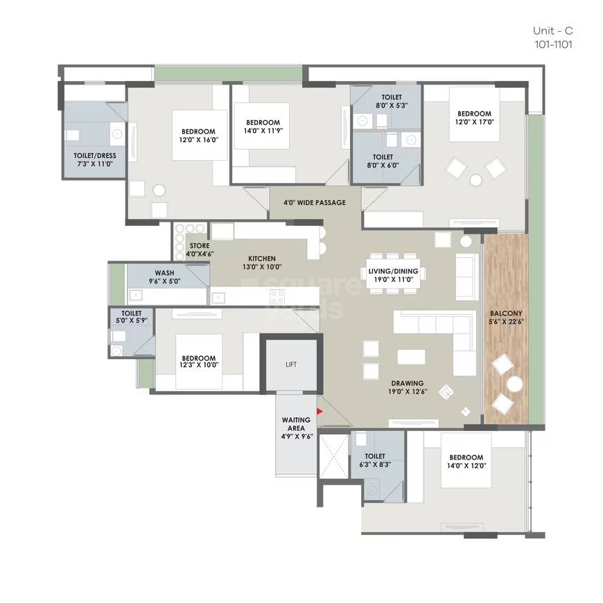 Floor plan of 4 BHK 3480 Sq. Ft. Apartment in Arista Eminence 96, Ahmedabad
