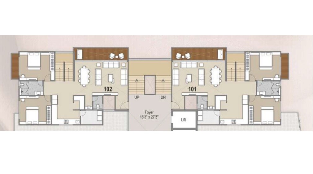 Floor plan of 4 BHK 1901 Sq. Ft. Apartment in Aristo Aatman, Ahmedabad