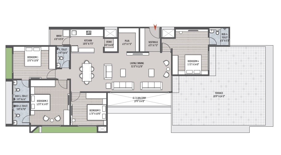 4 BHK 1202 Sq. Ft. Penthouse