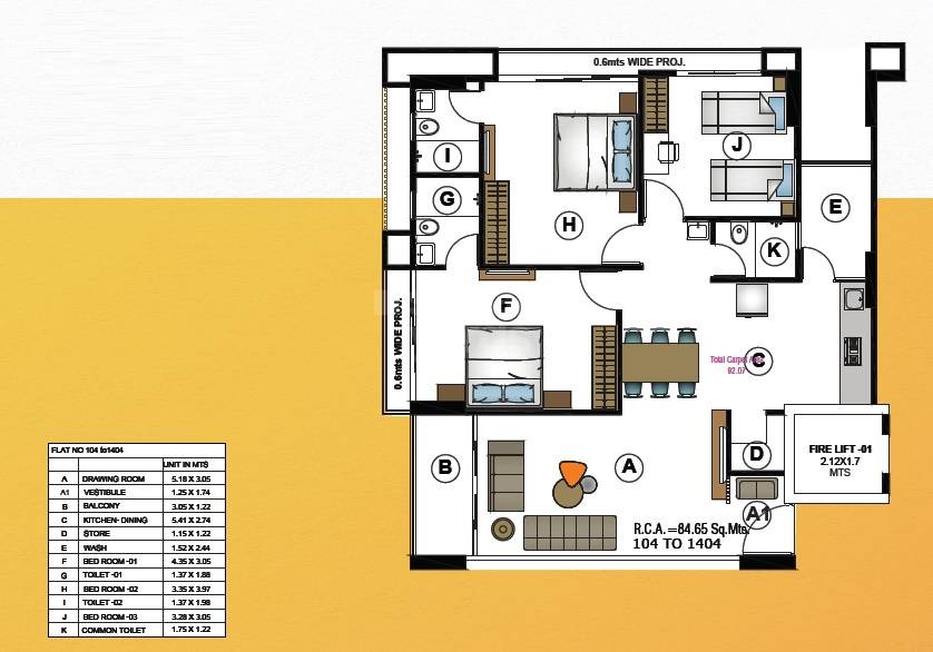Floor plan of 3 BHK 911 Sq. Ft. Apartment in ARK Solitaire Arise, Ahmedabad
