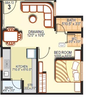 Floor plan of 1 BHK 700 Sq. Ft. Apartment in Art Nirman Shree Vishnudhara Homes, Ahmedabad