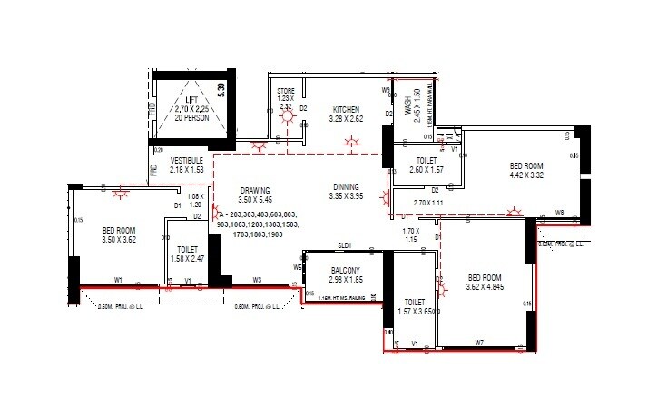 Floor plan of 3 BHK 1362 Sq. Ft. Apartment in Arvind Imperia, Ahmedabad
