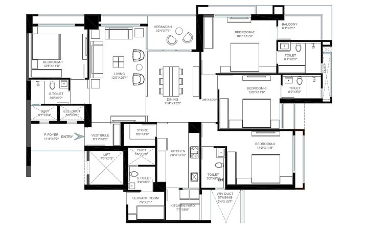 4 BHK 1835 Sq. Ft. Apartment