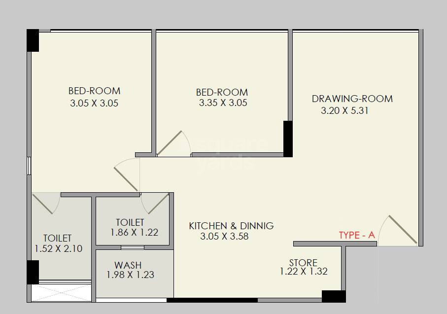 Floor plan of 2 BHK 646 Sq. Ft. Apartment in Aryavrat Serenity, Ahmedabad