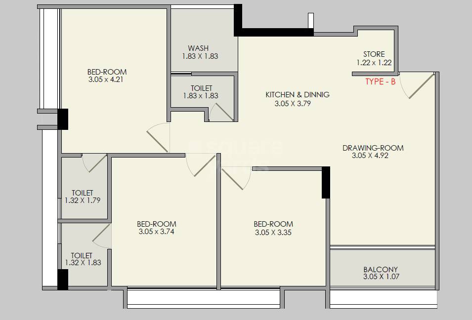 Floor plan of 3 BHK 776 Sq. Ft. Apartment in Aryavrat Serenity, Ahmedabad