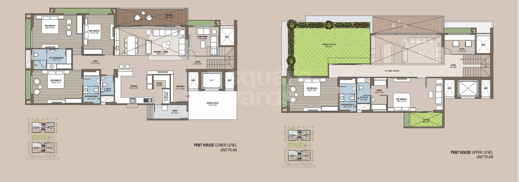 Floor plan of 5 BHK 2969 Sq. Ft. Penthouse in Ascent The Empiirean, Ahmedabad