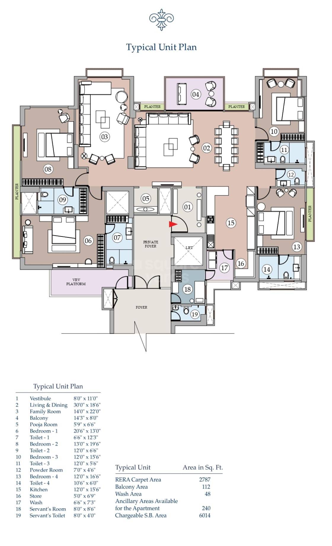 Floor plan of 4 BHK 6014 Sq. Ft. Apartment in Ashima The Sovereign, Ahmedabad