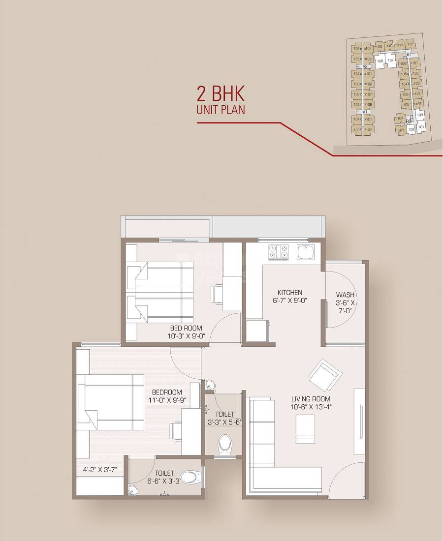 2 BHK 990 Sq. Ft. Apartment