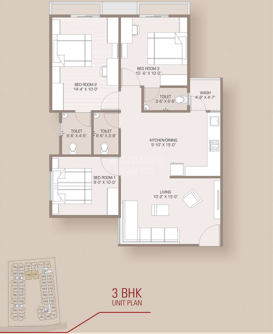 3 BHK 1485 Sq. Ft. Apartment