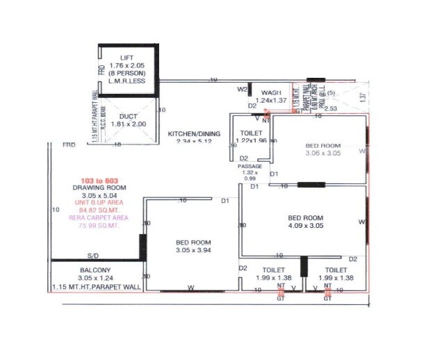 3 BHK 818 Sq. Ft. Apartment