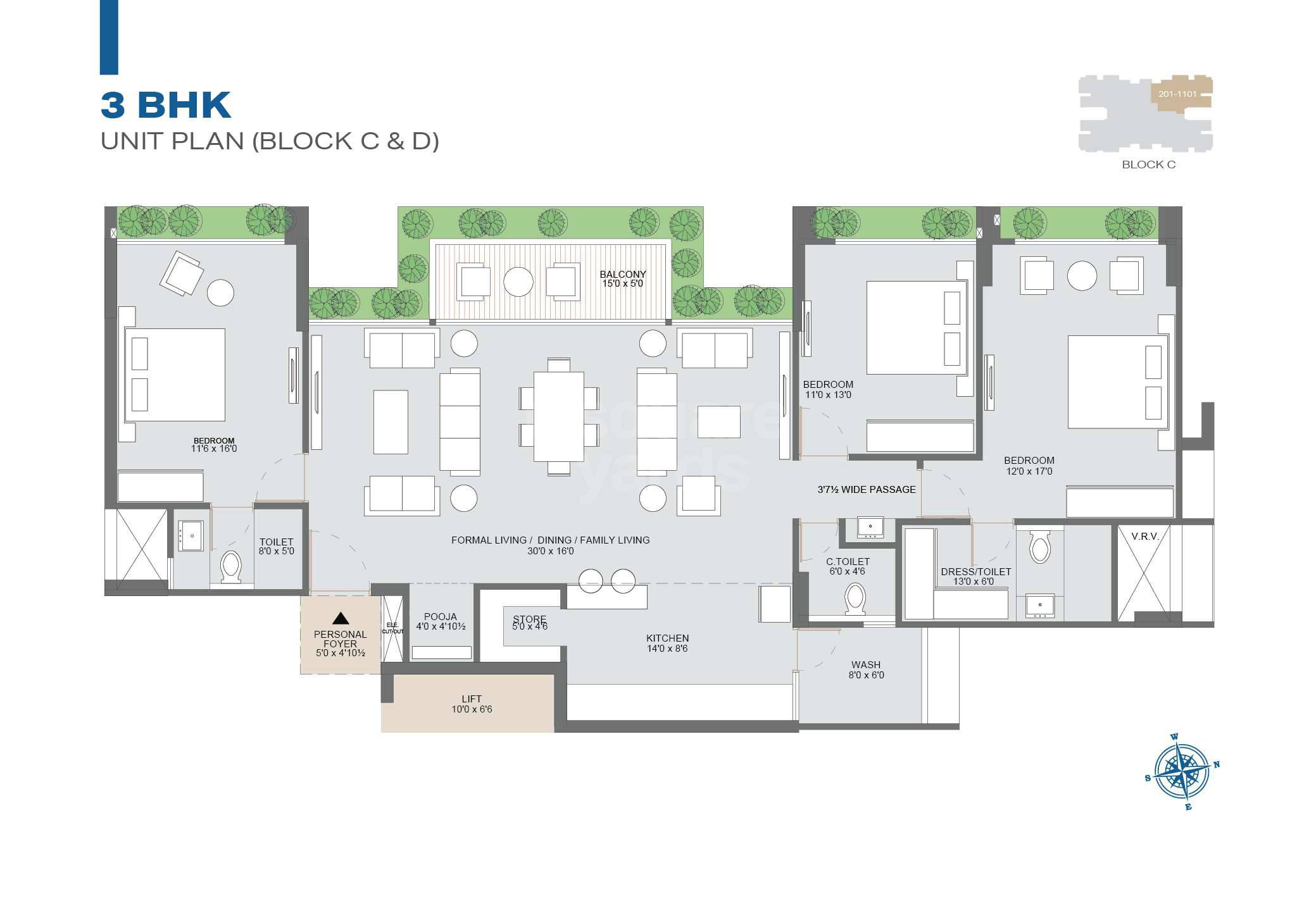 Floor plan of 3 BHK 3060 Sq. Ft. Apartment in Atishay Asteria, Ahmedabad