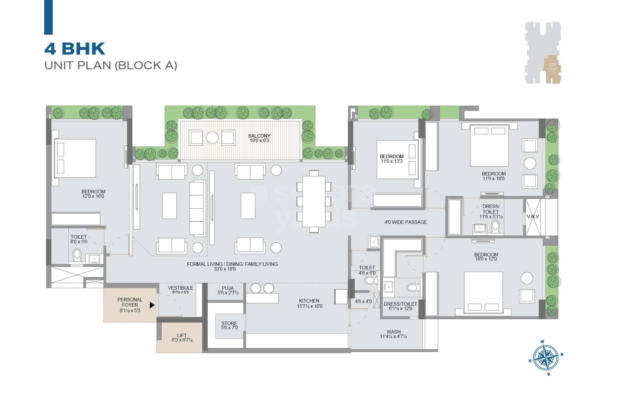 Floor plan of 4 BHK 4410 Sq. Ft. Apartment in Atishay Asteria, Ahmedabad