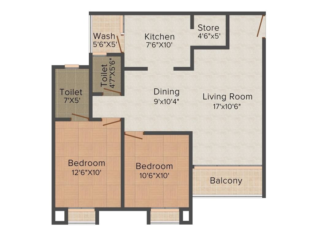 Floor plan of 2 BHK 1359 Sq. Ft. Apartment in Avirat Silver Gardenia, Ahmedabad