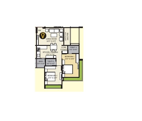 Floor plan of 2 BHK 1179 Sq. Ft. Apartment in Avis Aleeza Park, Ahmedabad