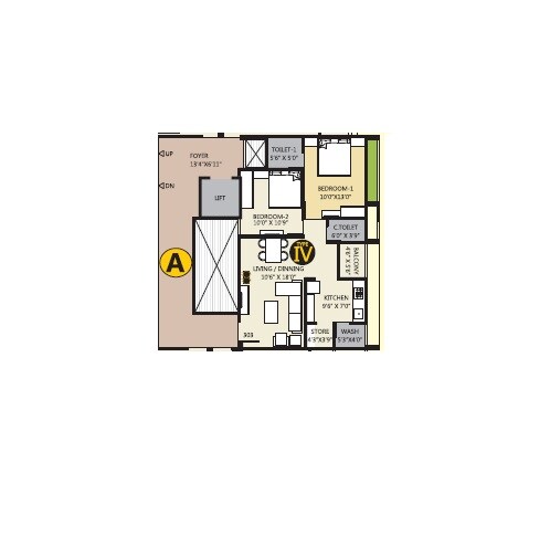 Floor plan of 2 BHK 1233 Sq. Ft. Apartment in Avis Aleeza Park, Ahmedabad