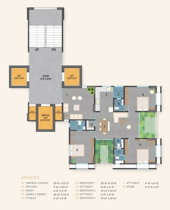Floor plan of 3 BHK 1915 Sq. Ft. Apartment in Avishkar N K Anantaya, Ahmedabad