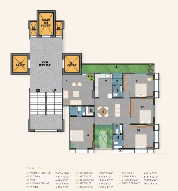 Floor plan of 4 BHK 3282 Sq. Ft. Apartment in Avishkar N K Anantaya, Ahmedabad