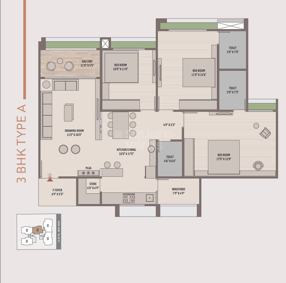Floor plan of 3 BHK 2275 Sq. Ft. Apartment in Ayaan Essence 171, Ahmedabad