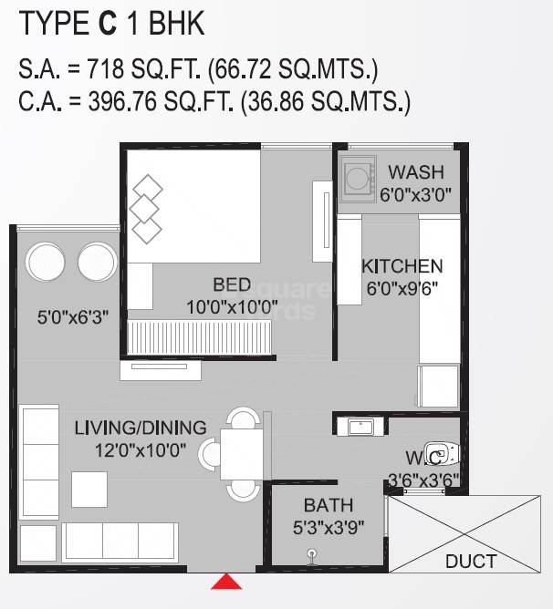 1 BHK 397 Sq. Ft. Apartment
