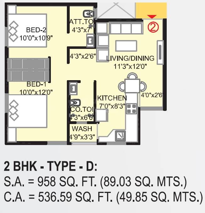 2 BHK 537 Sq. Ft. Apartment