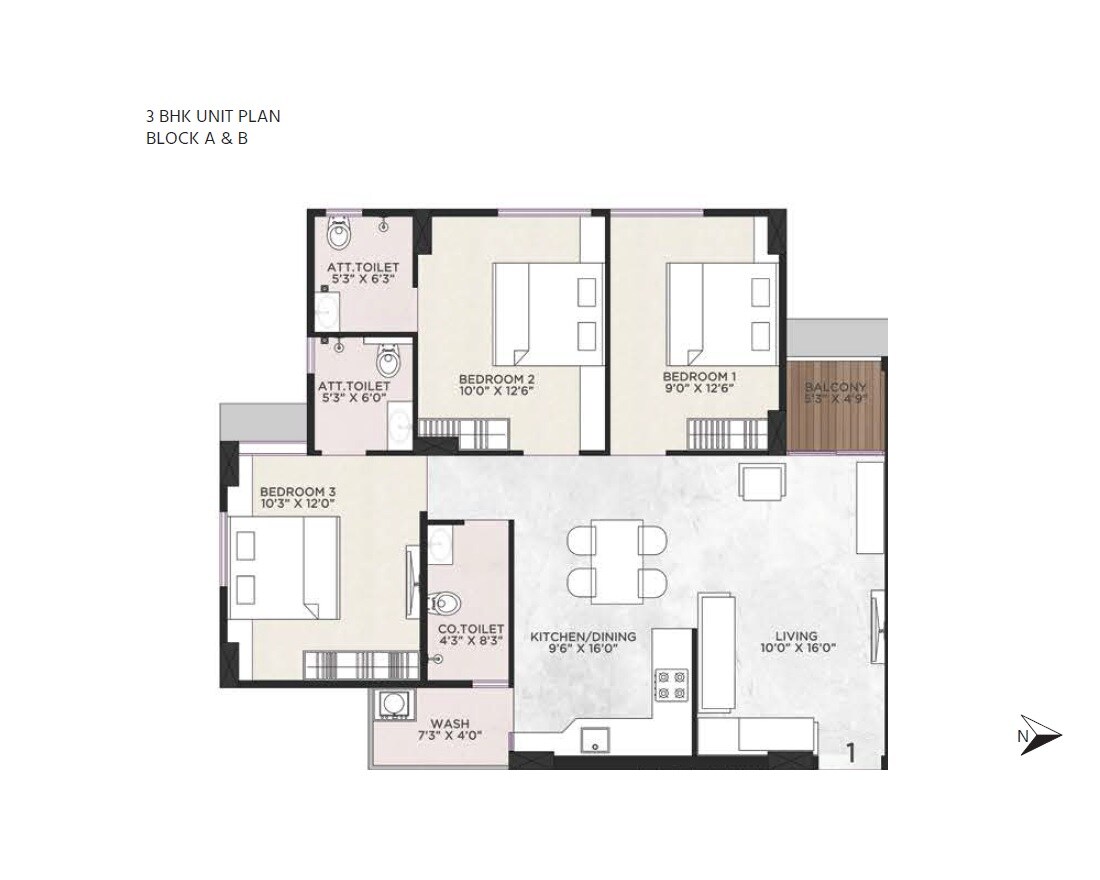 Floor plan of 3 BHK 1696 Sq. Ft. Apartment in Bakeri Sujal Apartments, Ahmedabad