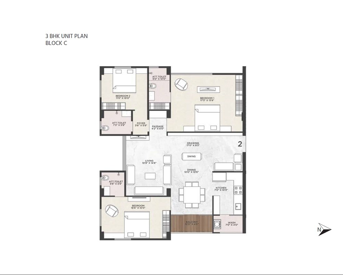 Floor plan of 3 BHK 2488 Sq. Ft. Apartment in Bakeri Sujal Apartments, Ahmedabad