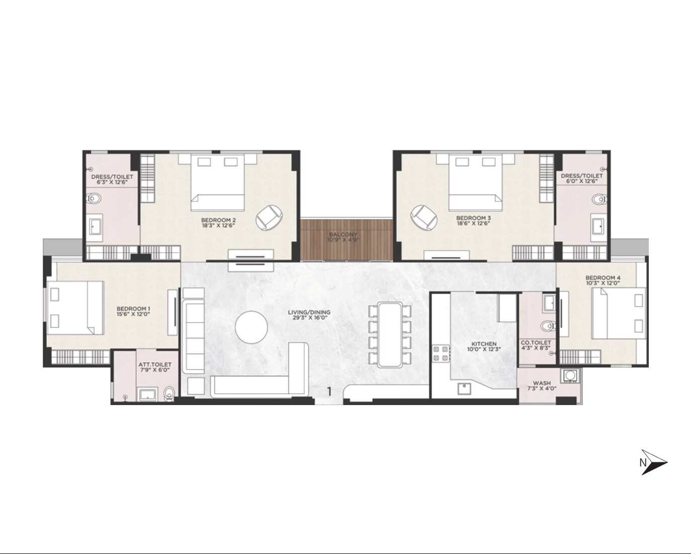 Floor plan of 4 BHK 3430 Sq. Ft. Apartment in Bakeri Sujal Apartments, Ahmedabad