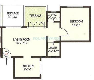 Floor plan of 1 BHK 660 Sq. Ft. Apartment in Bakeri Suprabh Studio Apartment, Ahmedabad