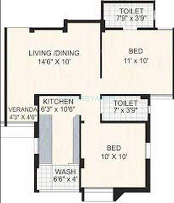 Floor plan of 2 BHK 1094 Sq. Ft. Apartment in Bakeri Suprabh Studio Apartment, Ahmedabad