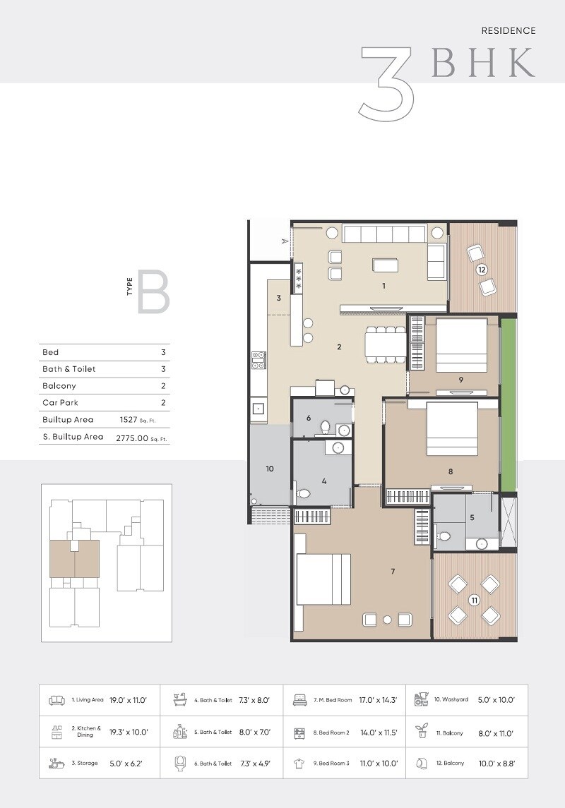 Floor plan of 3 BHK 2775 Sq. Ft. Apartment in Balaji Nityam Luxuria, Ahmedabad